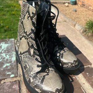 Chelsea & Violet: Snake Skin Faux Leather Lug Boots